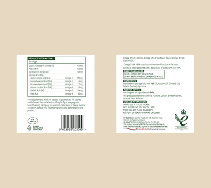 Natures Aid Complete EFA Omega 3 6 9 90 Capsules manufacturer label information