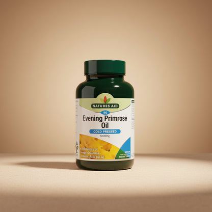 Natures Aid Evening Primrose Oil bottle on a white background