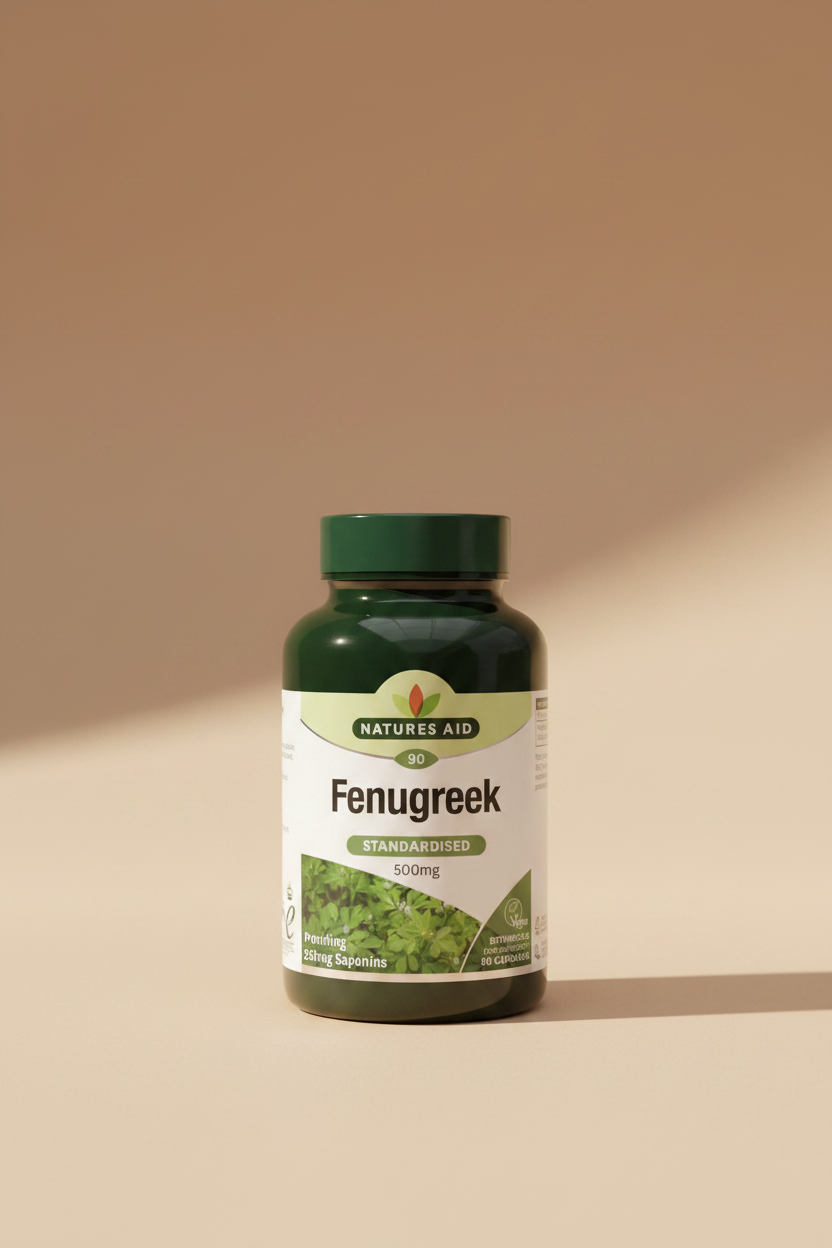 Natures Aid Fenugreek supplement bottle on a white background