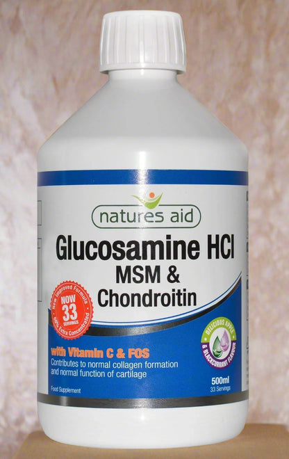 Front view of Natures Aid Glucosamine MSM Chondroitin Liquid 500ml bottle