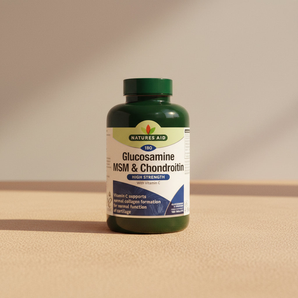 Natures Aid Glucosamine MSM & Chondroitin supplement bottle on a white background