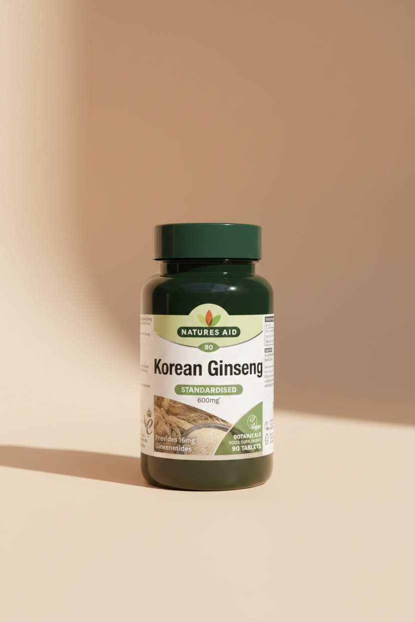 Natures Aid Korean Ginseng supplement bottle on a white background