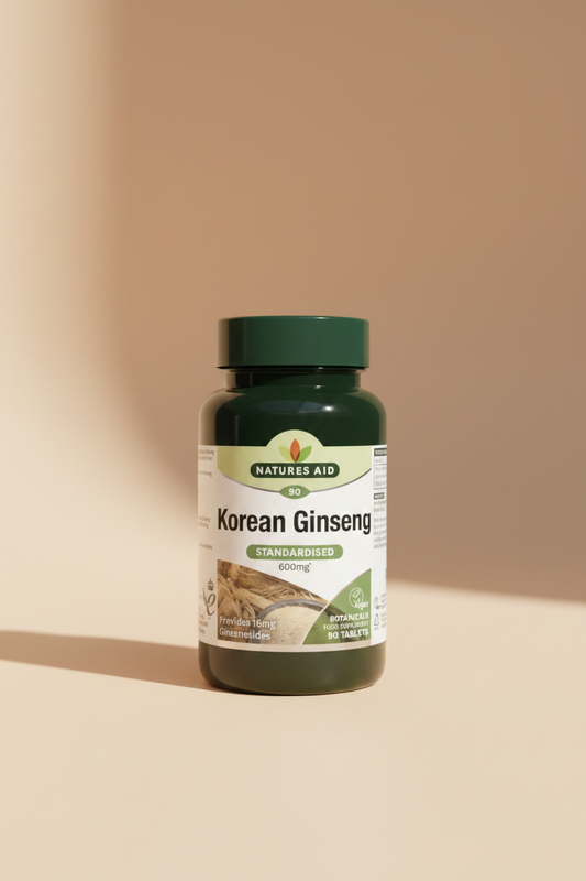 Natures Aid Korean Ginseng supplement bottle on a white background