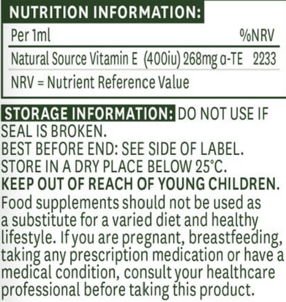 Nutrition and storage information label for a vitamin supplement.