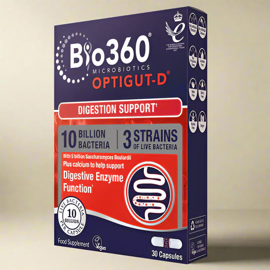 Natures Aid OptiGUT-D 10B + Saccharomyces Boulardii – 30 Capsules front pack – IHS Irish Health Store