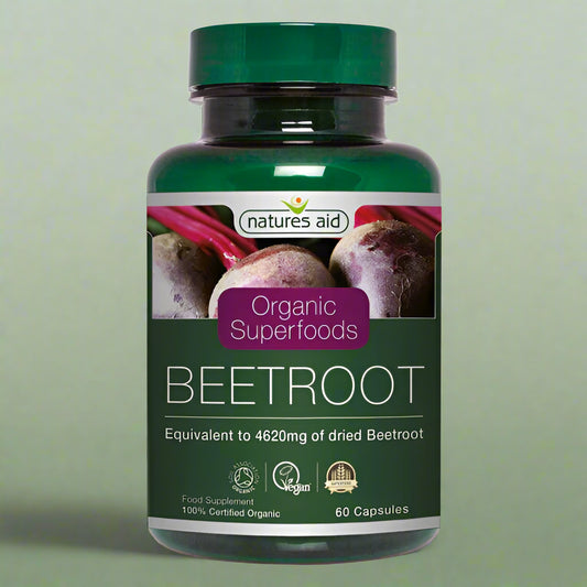 Natures Aid Organic Beetroot Capsules 60 Pack Front Label