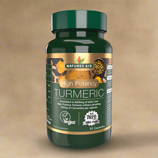 Front view of Natures Aid 33% Xtra Turmeric 8200mg – 40 Capsules bottle