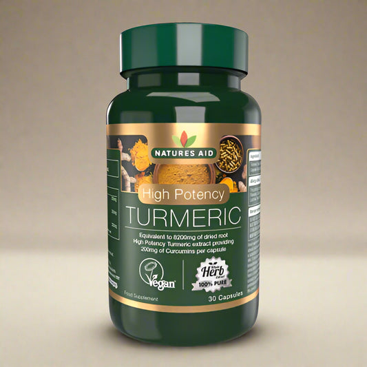 Front view of Natures Aid Xtra Turmeric 8200mg – 80 Capsules bottle