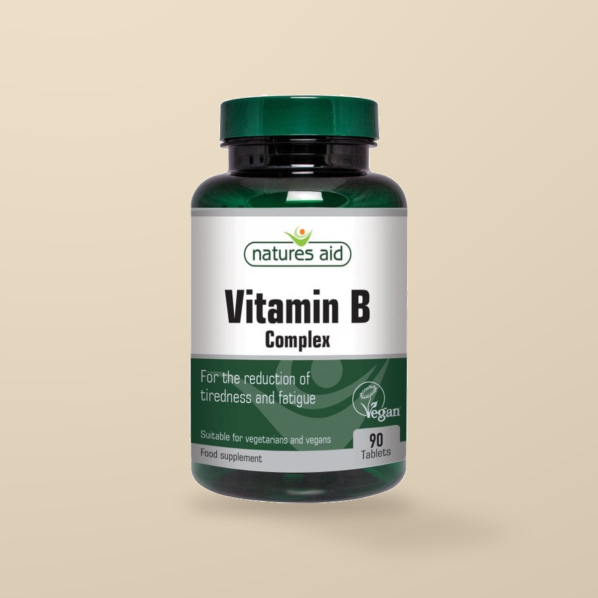 Natures Aid Vitamin B Complex 90 Tablets — original product packaging on warm beige background