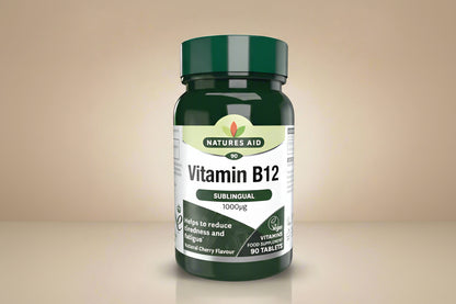 Front view of Natures Aid (EM) Vitamin B12 1000µg – 90 Tablets