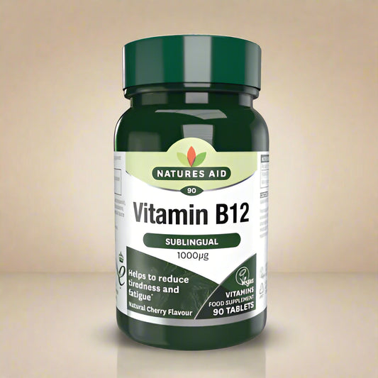 Front view of Natures Aid (EM) Vitamin B12 1000µg – 90 Tablets