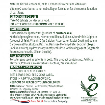 Ingredients and supplement facts of Natures Aid Vitamin C chewable tablets