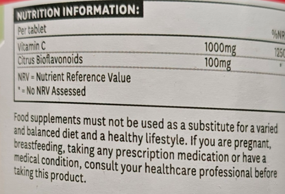 Nutrition information label on a supplement container with text and numbers.