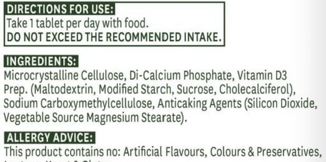 Product label with directions for use, ingredients, and allergy advice.