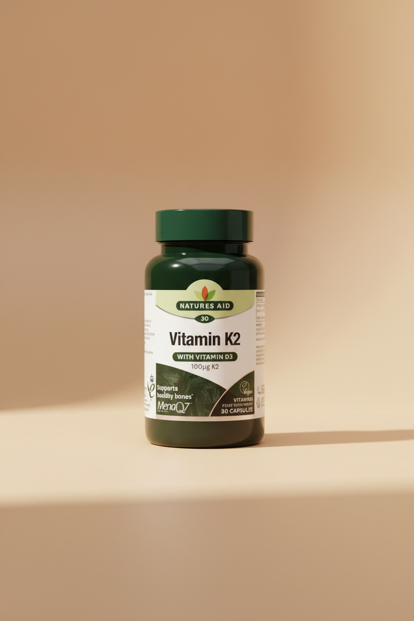 Natures Aid Vitamin K2 with Vitamin D3 supplement bottle on a white background