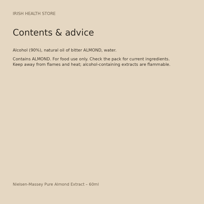 Nielsen-Massey Pure Almond Extract – 60ml ingredients and advice