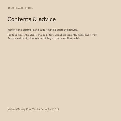 Nielsen-Massey Pure Vanilla Extract – 118ml ingredients and advice