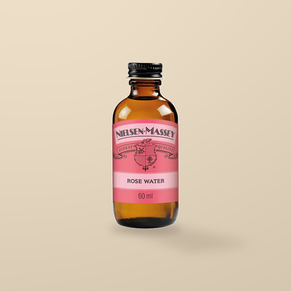 Nielsen-Massey Rose Water – 60ml — original product packaging on warm beige background