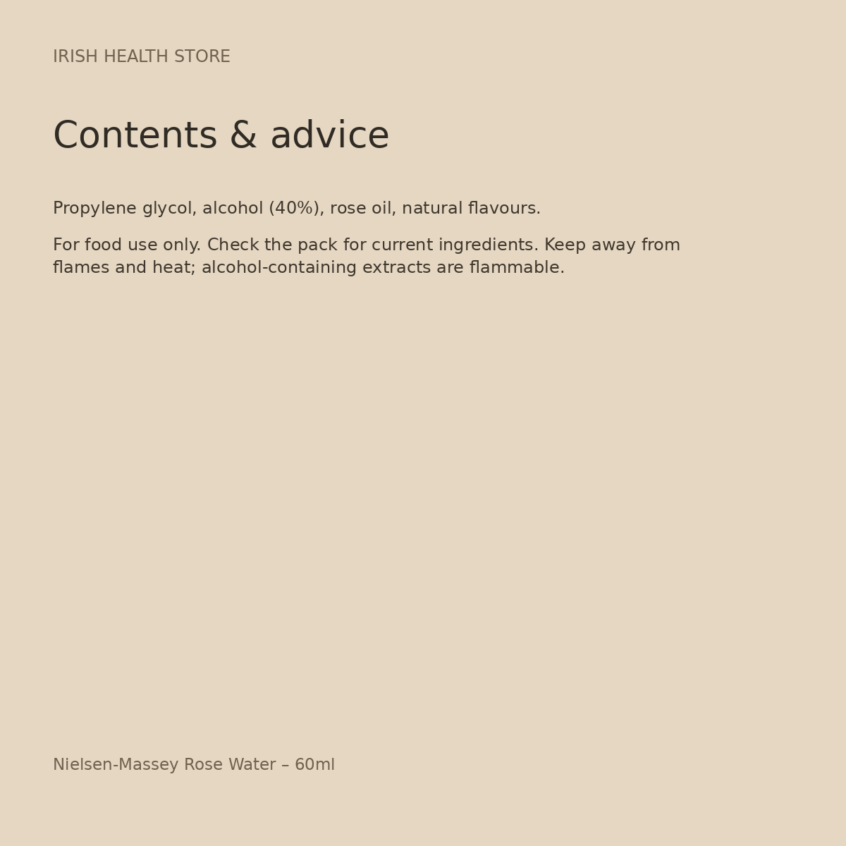 Nielsen-Massey Rose Water – 60ml ingredients and advice