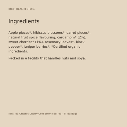 Niks Tea Organic Cherry Cold Brew Iced Tea – 8 Tea Bags ingredients