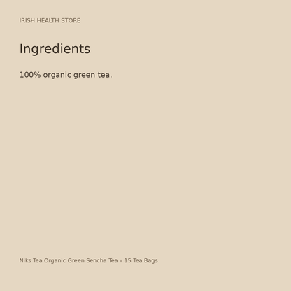 Niks Tea Organic Green Sencha Tea – 15 Tea Bags ingredients