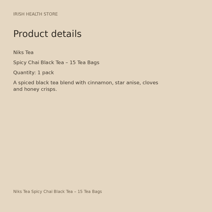 Niks Tea Spicy Chai Black Tea – 15 Tea Bags product details