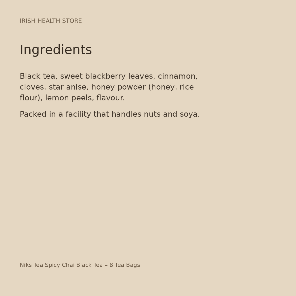 Niks Tea Spicy Chai Black Tea – 8 Tea Bags ingredients