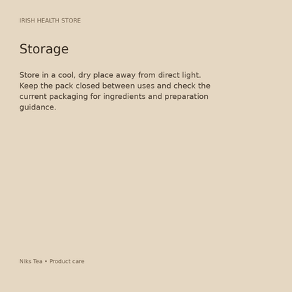 Niks Tea storage and product care