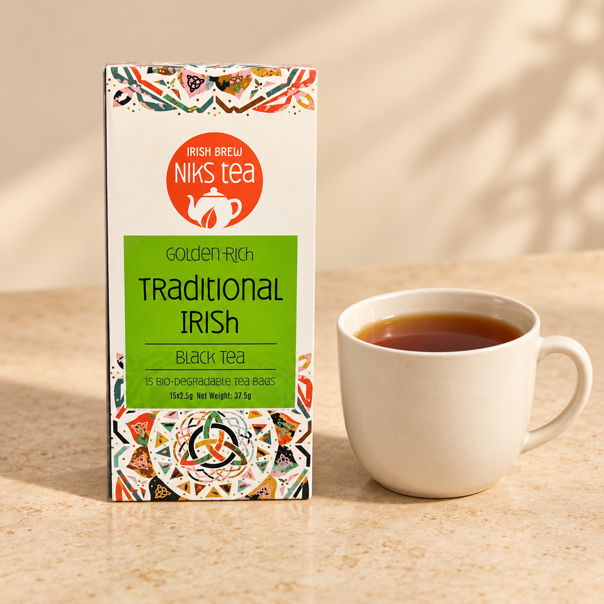 Nik’s Tea Traditional Irish Assam Black Tea – 15 Teabags – tea serving
