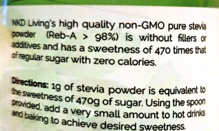 NKD Living Stevia Pure Powder 25g clean product image neutral background