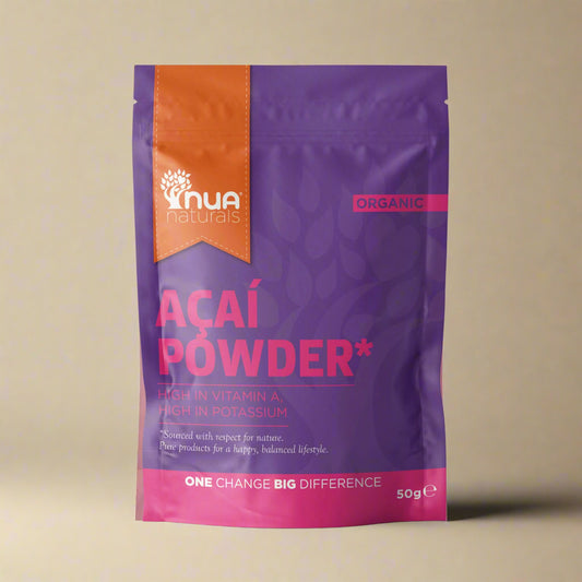 NUA Naturals Organic Acai Powder 50g front pouch – IHS Irish Health Store