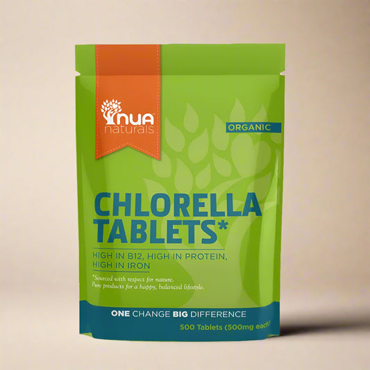 NUA Naturals Organic Chlorella Tablets 250g front pouch – IHS Irish Health Store