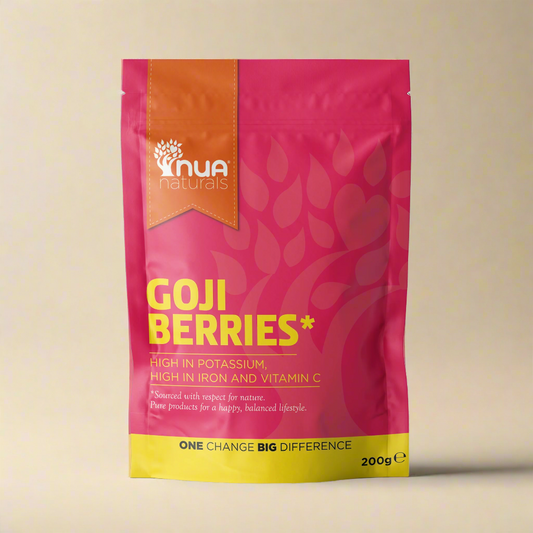NUA Naturals Goji Berries 200g front packaging – IHS Irish Health Store