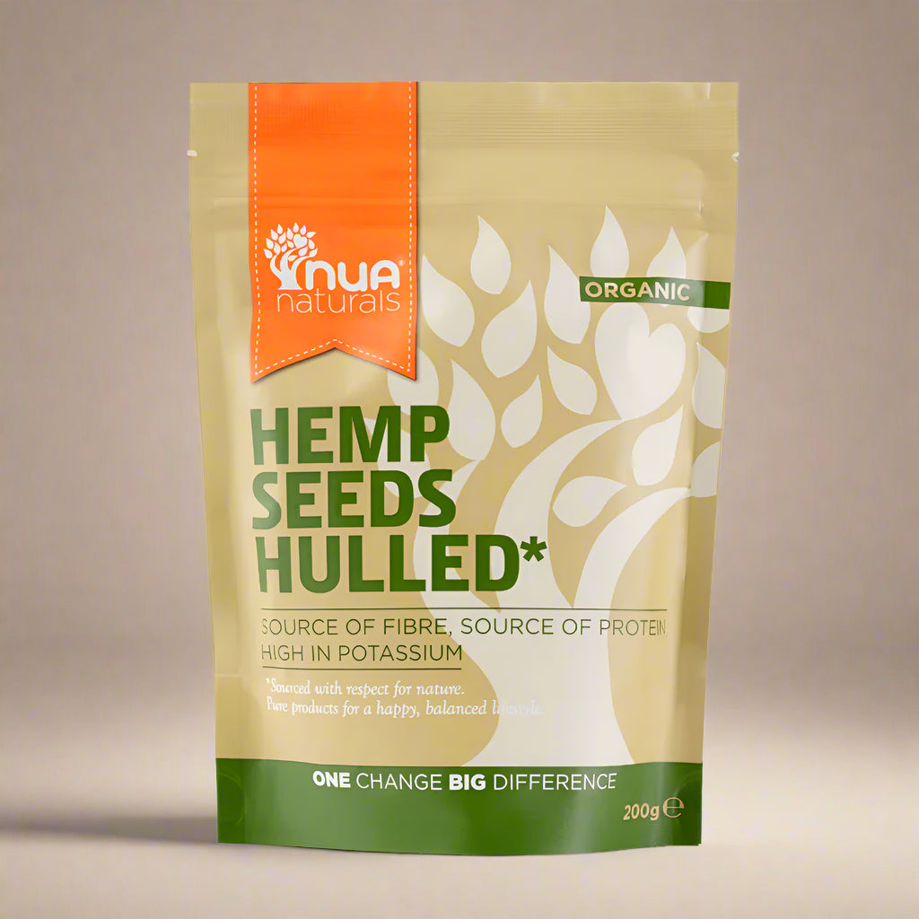 NUA Naturals Hulled Hemp Seeds Organic 200g front pouch