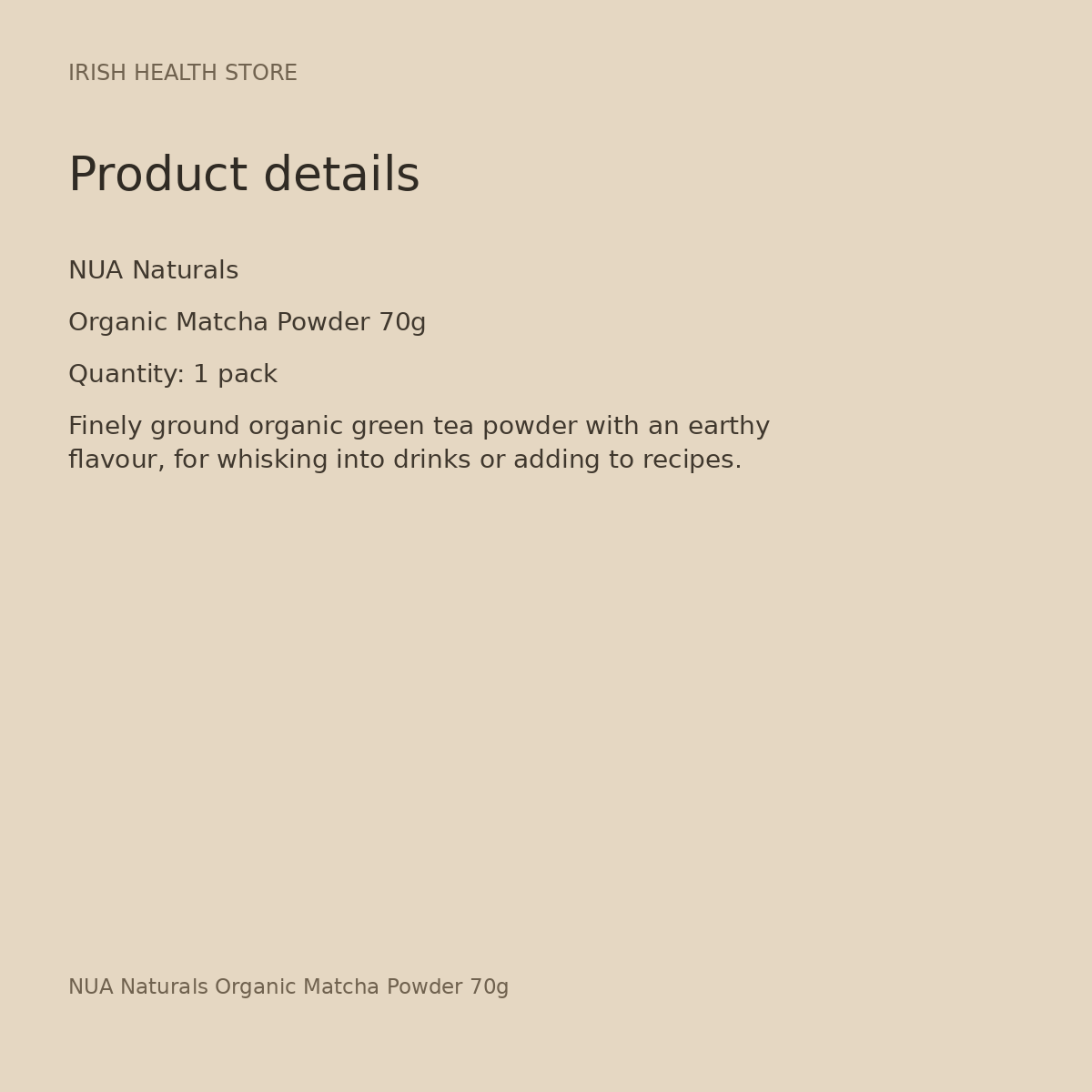 NUA Naturals Organic Matcha Powder 70g product details