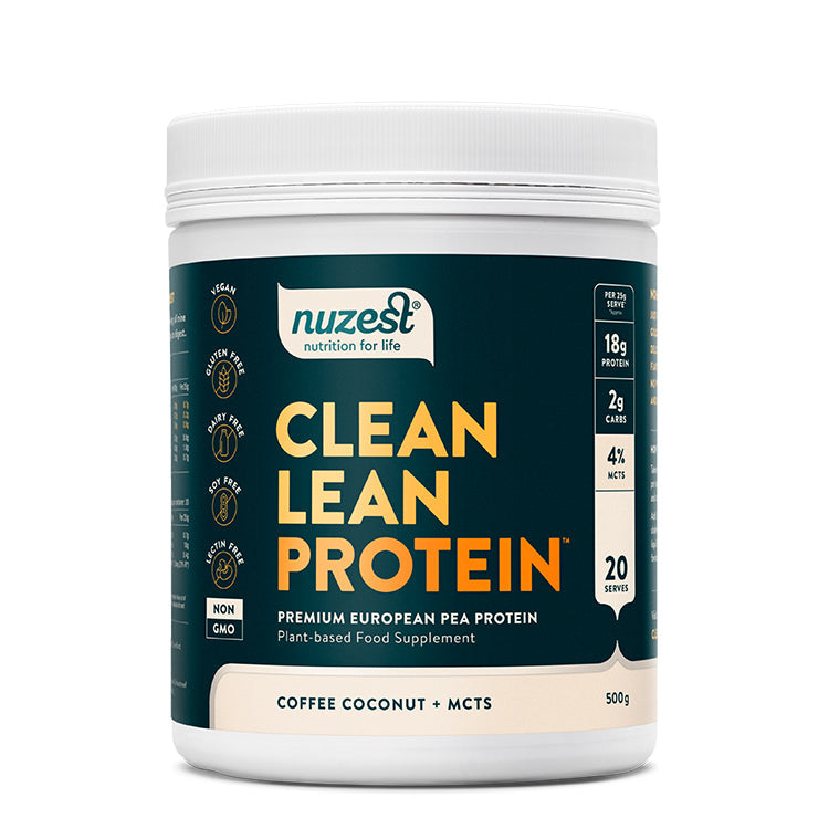 Nuzest Clean Lean Protein Coffee, Coconut + MCTs 500g front packaging