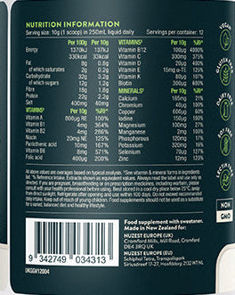 Good Green Vitality 120g Tub by Nuzest – Supplement Facts and Label