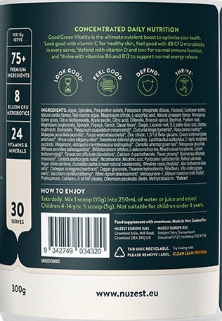 Ingredients list of Nuzest Good Green Vitality formula
