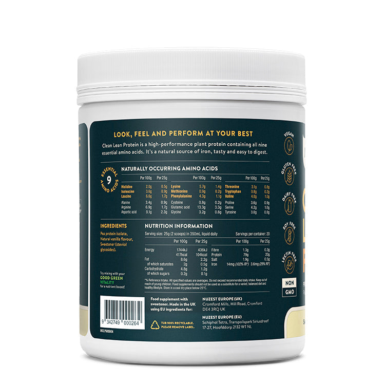 Open Tub of Nuzest Smooth Vanilla Protein – Powder and Scoop