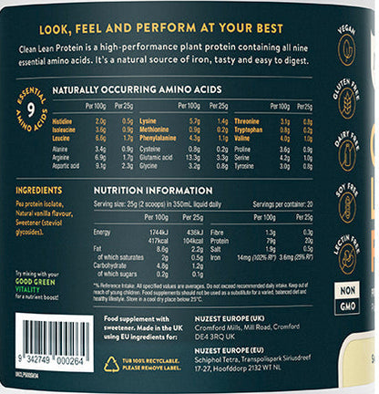 Open Tub of Nuzest Smooth Vanilla Protein – Powder and Scoop