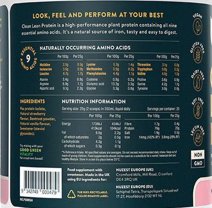 Nuzest Clean Lean Protein Wild Strawberry – Open Tub with Scoop