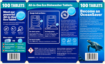 Ocean Savers Dishwasher Eco Tablets – 100 Tablets — readable original packaging label details