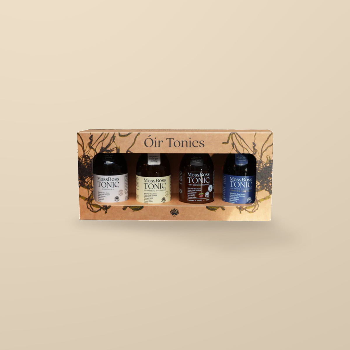 Oir Tonics Moss Boss Discovery Gift Set 4 x 100ml — original product packaging on warm beige background