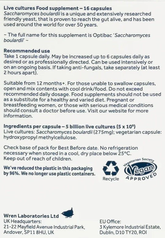 Optibac Boulardii Probiotic 16 Capsules