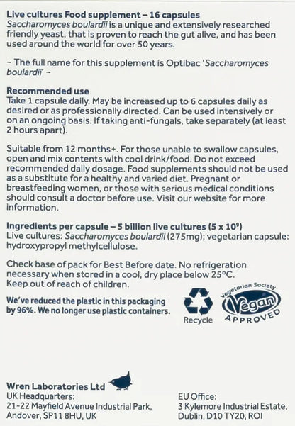 Optibac Boulardii Probiotic 16 Capsules