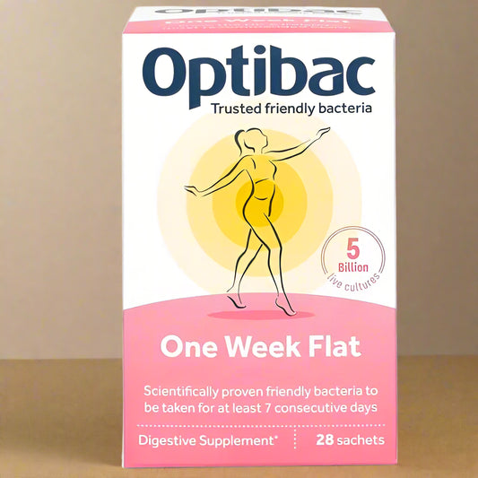 Front view of Optibac One Week Flat – 28 Sachets box