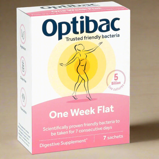 Front view of Optibac One Week Flat – 7 Sachets box
