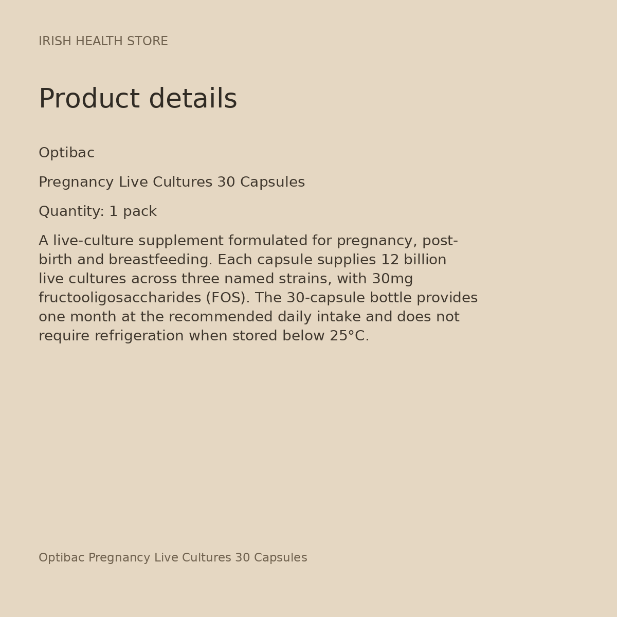 Optibac Pregnancy Live Cultures 30 Capsules product details