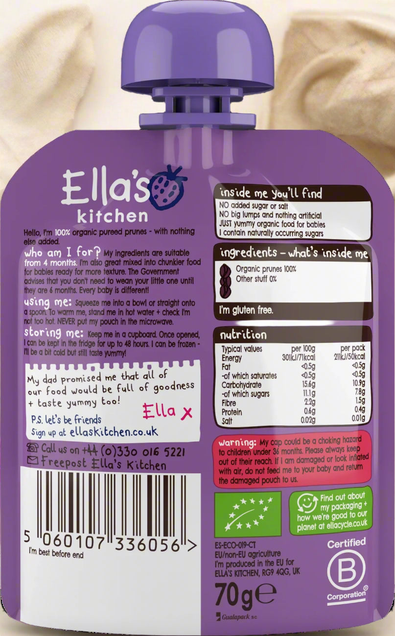  7-pack Ellas Kitchen Organic Prunes Baby Food with nothing added