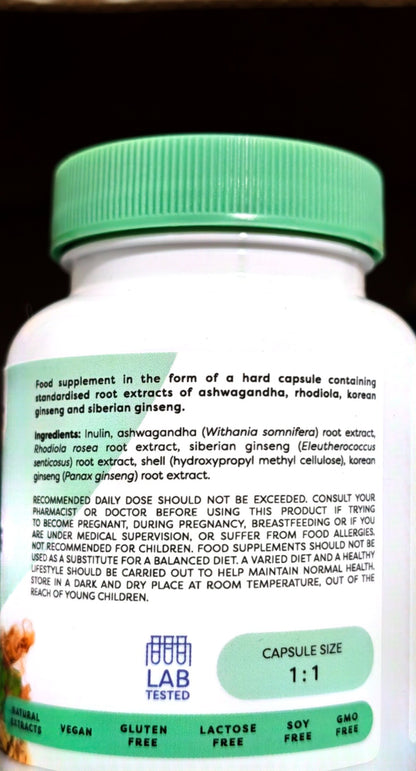Osavi Ashwagandha Rhodiola and Ginseng ingredients, warnings and dietary suitability label
